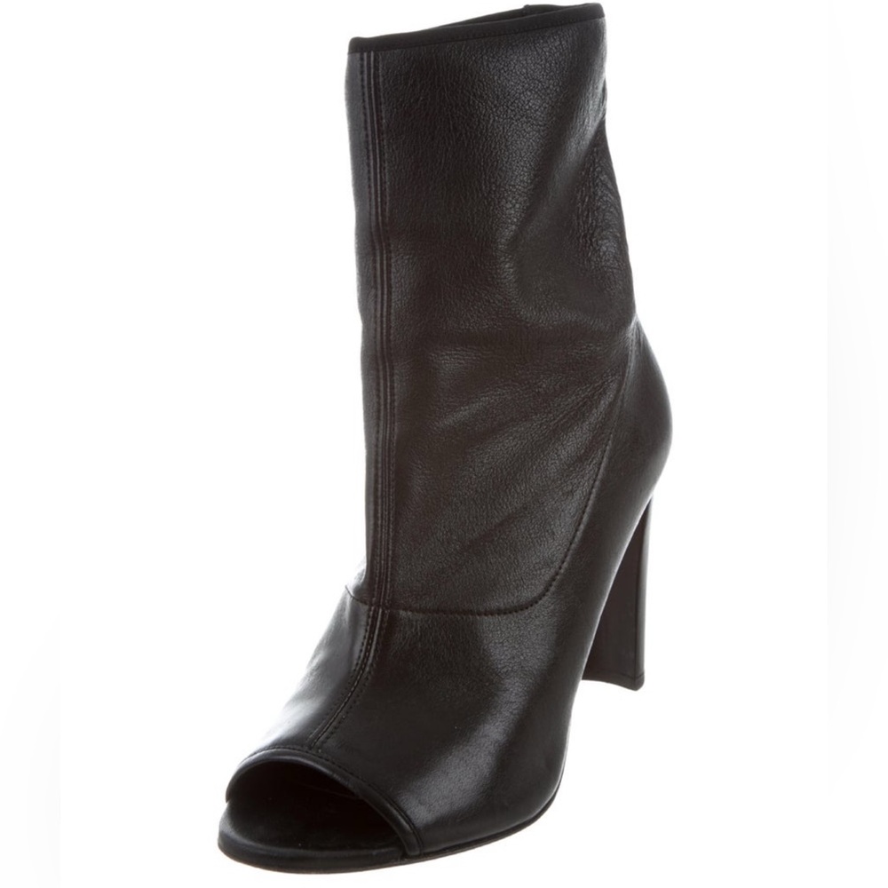 Stuart Weitzman Black Leather Peep-Toe Boots